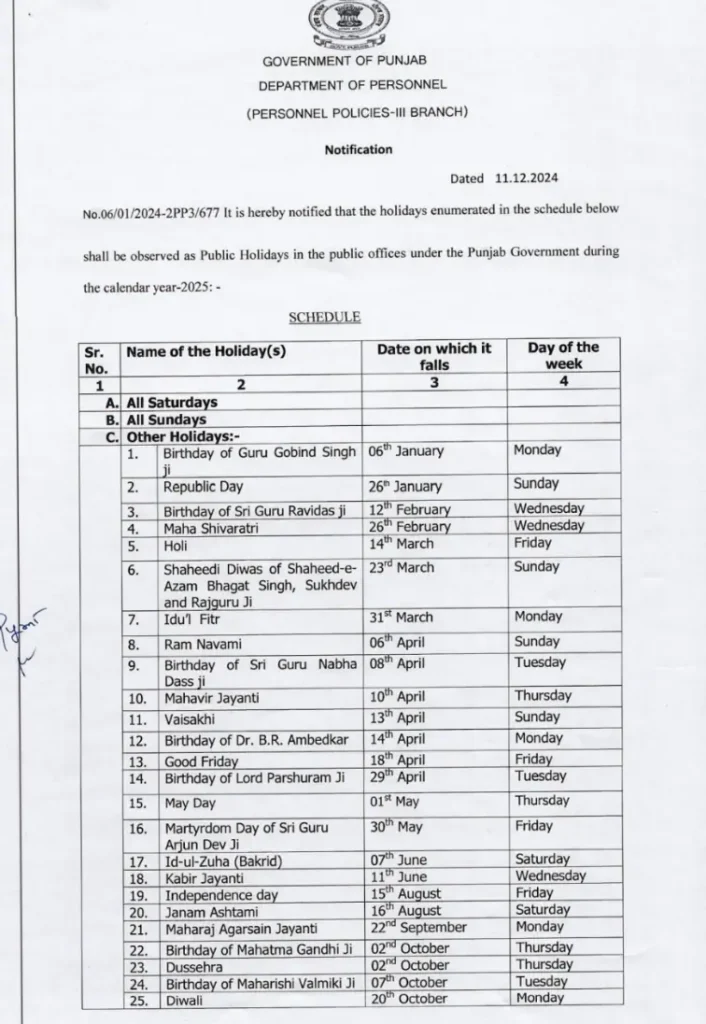 Punjab Government List Holidays List 2025 1 punjab-government-gazetted-restricted-holidays-list-2025