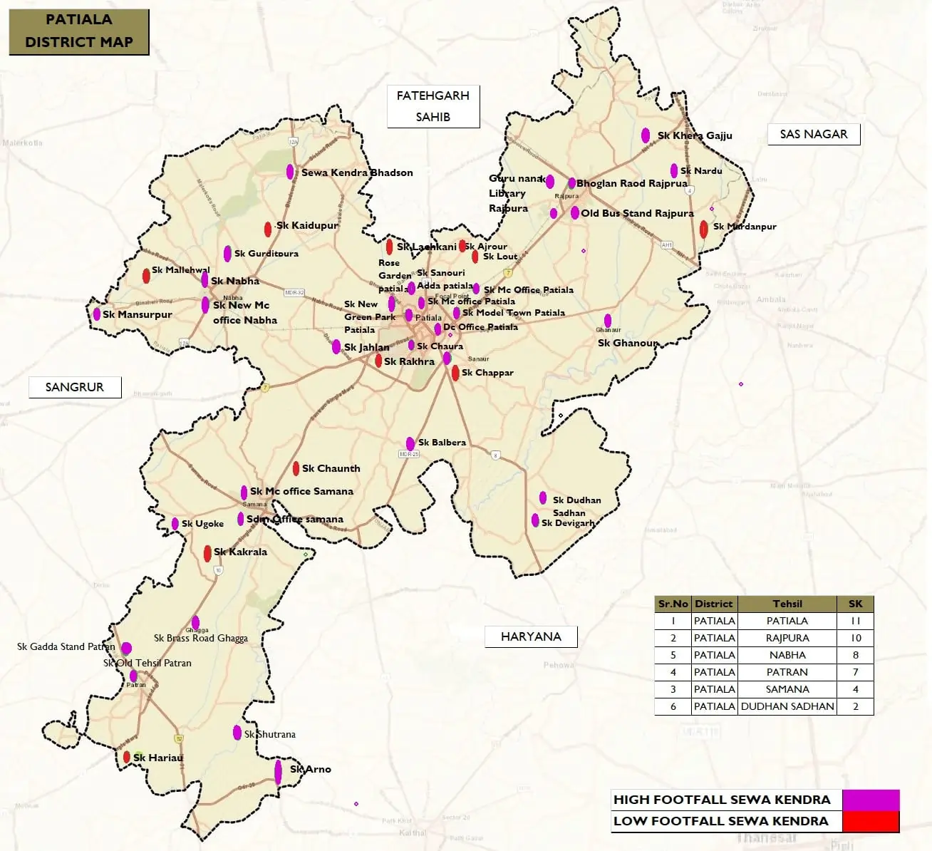 Sewa Kendra Patiala exact location map - 42 Sewa Kendras in Patiala district including Nabha, Samana, Rajpura